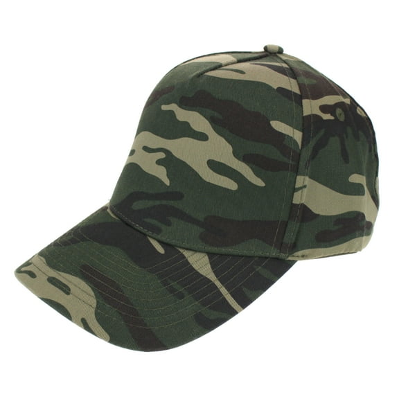Mens Low Crown 5 Panel Camouflage Twill Baseball Cap Green Camo