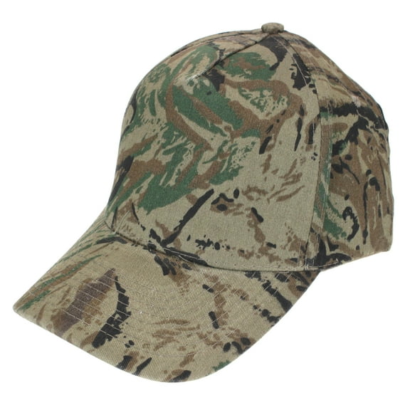 Mens Low Crown 5 Panel Camouflage Twill Baseball Cap Green Foliage Camo