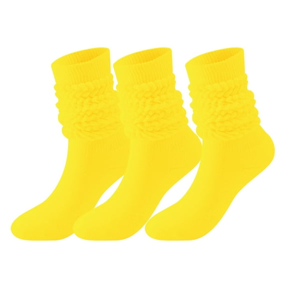 Mens Low Cut Socks 3pc Men's and Women's Scrunch Socks Winter Warm Solid Color Long Knitted Tube Athletic Calf Socks Yellow M