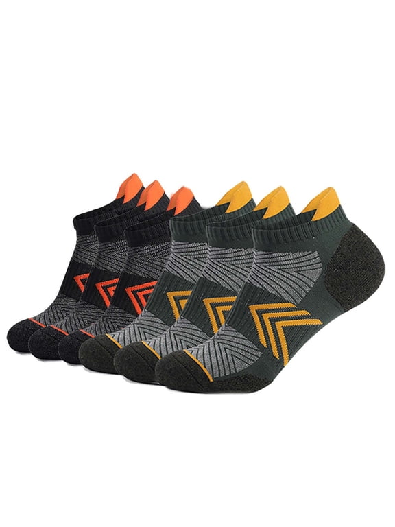 Mens Low Cut Socks, Athletic Socks with Moisture Wicking Breathable Fabric, Non Slip Grip Design, Running Walking Daily Wear, 6 Pairs | JASKFLY,Orange L
