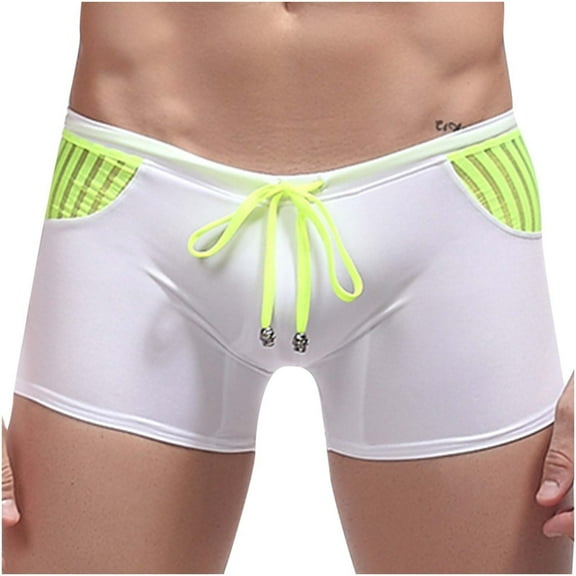 Mens Low Rise Swim Trunks with Drawstring Stretchy Slim-Fit Swimming Board Shorts Boys Trendy Color-Block Beach Bathing Suit Bottoms Summer