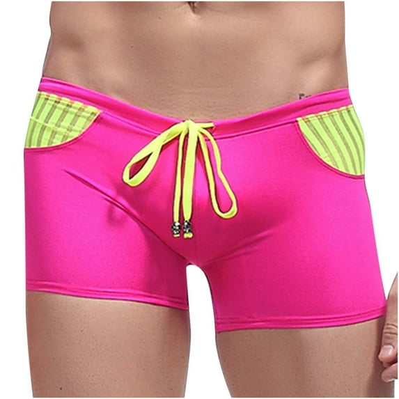 Mens Low Rise Swim Trunks with Drawstring Stretchy Slim-Fit Swimming Board Shorts Boys Trendy Color-Block Beach Bathing Suit Bottoms Summer