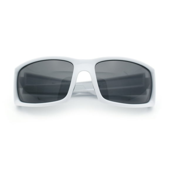 Mens Lucky Charm Horse Shoe Emblem 90s Sport Wrap Plastic Sunglasses White