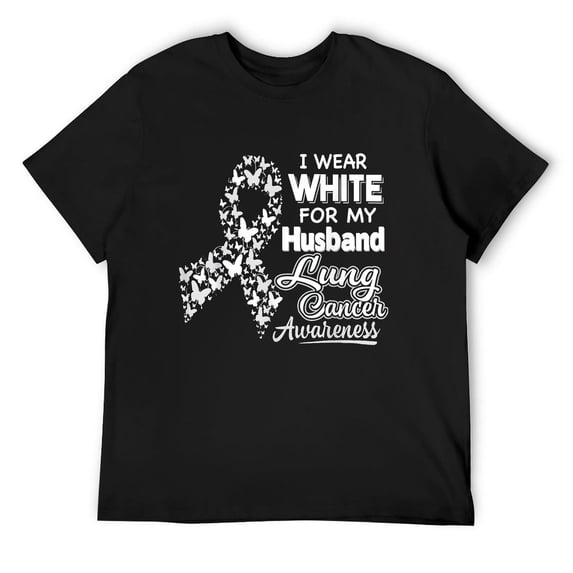 Mens Lung Cancer Awareness T Shirt - I Wear White For My Husband Black Medium