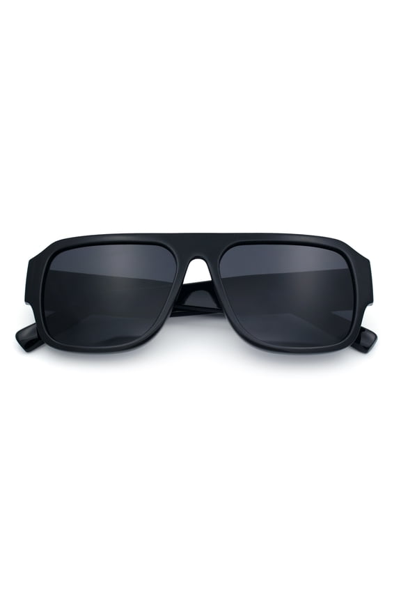 Mens Luxe Flat Top Rectangular Racer Plastic Fashion Sunglasses [All Black]