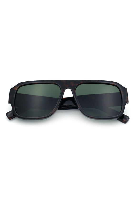 Mens Luxe Flat Top Rectangular Racer Plastic Fashion Sunglasses [Tortoise - Green]