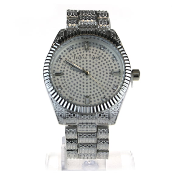 Mens Luxury Bling Iced Classic Round Analog Metal Band Wrist Watch All Silver