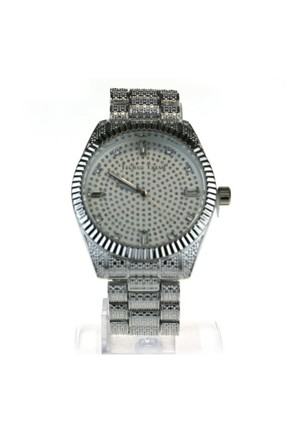 Mens Luxury Bling Iced Classic Round Analog Metal Band Wrist Watch All Silver