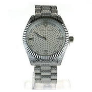 Mens Luxury Bling Iced Classic Round Analog Metal Band Wrist Watch All Silver