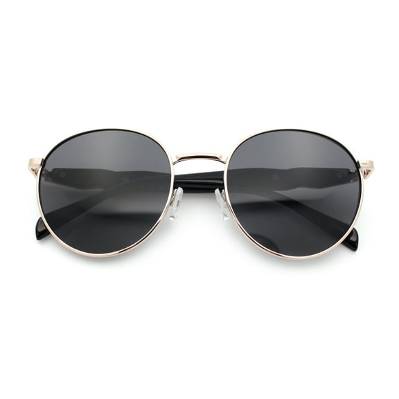 Mens Luxury Classic Round Metal Rim Hustler Fashion Sunglasses Gold Black - Black