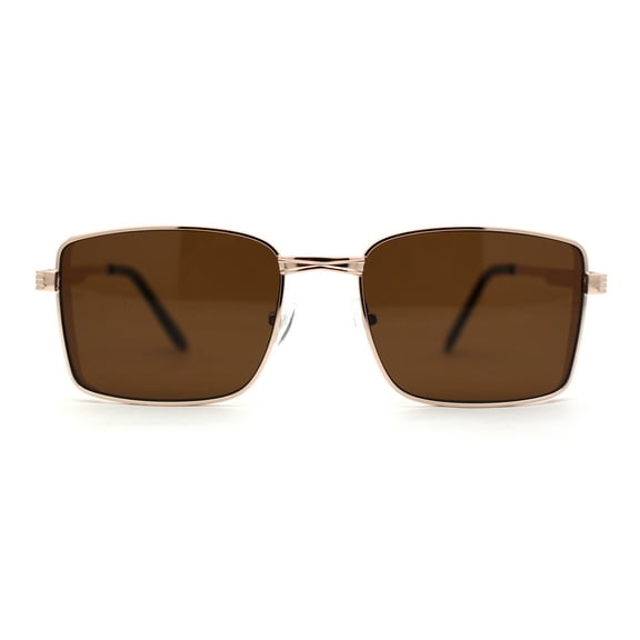 Mens Luxury Classical Narrow Rectangular Metal Rim Pimp Sunglasses Gold Brown