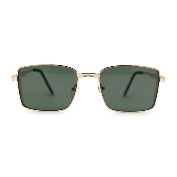 Mens Luxury Classical Narrow Rectangular Metal Rim Pimp Sunglasses Gold Green