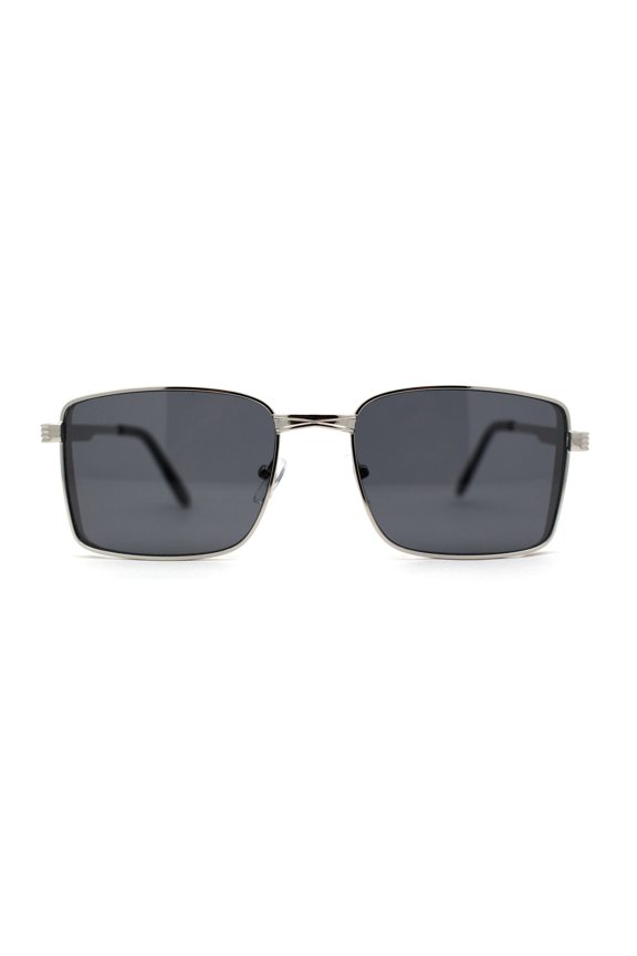 Mens Luxury Classical Narrow Rectangular Metal Rim Pimp Sunglasses Silver Black