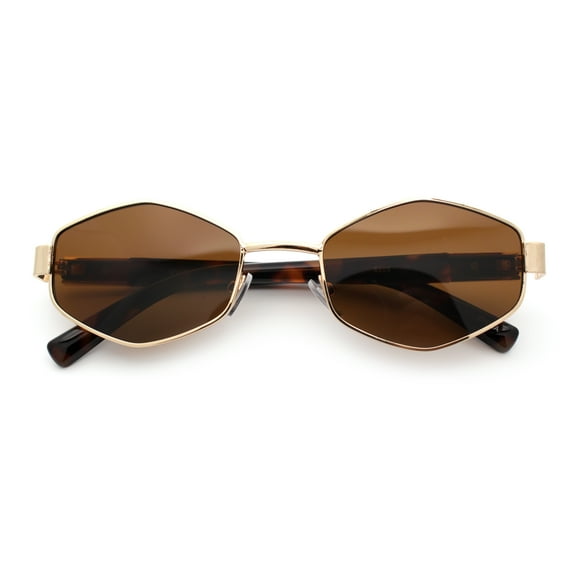 Mens Luxury Diamond Shape Metal Rim Hustler Fashion Rectangle Sunglasses Gold Tortoise - Brown