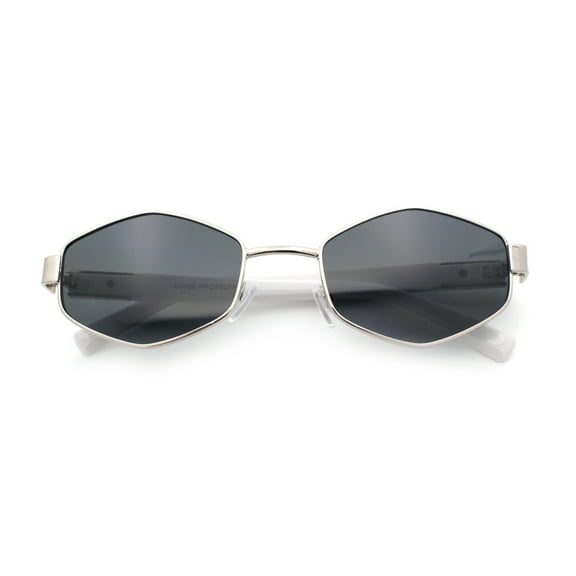 Mens Luxury Diamond Shape Metal Rim Hustler Fashion Rectangle Sunglasses Silver White - Black