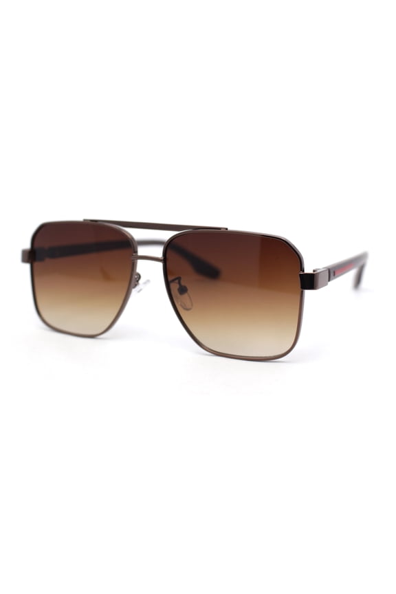 Mens Luxury Fashion Rectangle Mobster Chic Designer Metal Rim Sunglasses All Brown
