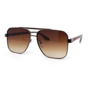 Mens Luxury Fashion Rectangle Mobster Chic Designer Metal Rim Sunglasses All Brown