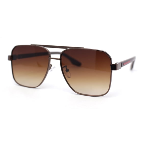 Mens Luxury Fashion Rectangle Mobster Chic Designer Metal Rim Sunglasses All Brown