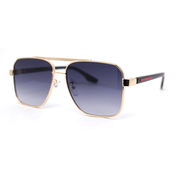 Mens Luxury Fashion Rectangle Mobster Chic Designer Metal Rim Sunglasses Gold - Smoke