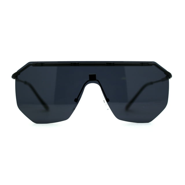 Mens Luxury Flat Top Shield Robotic Mob Metal Rim Sunglasses All Black