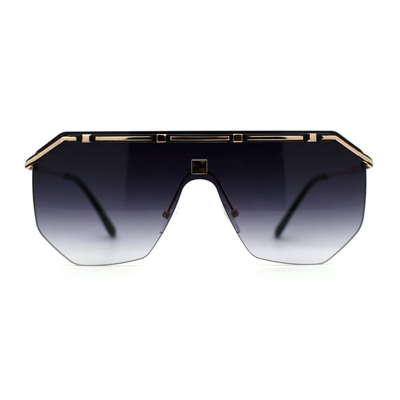 Mens Luxury Flat Top Shield Robotic Mob Metal Rim Sunglasses Gold Smoke