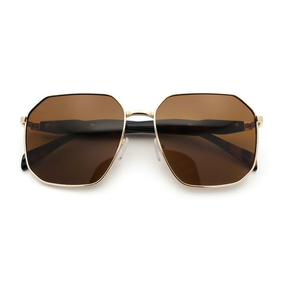 Mens Luxury Geometric Metal Rim Hustler Fashion Rectangle Sunglasses Gold Tortoise - Brown