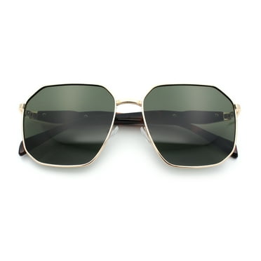 Mens Luxury Geometric Metal Rim Hustler Fashion Rectangle Sunglasses Gold Tortoise - Green