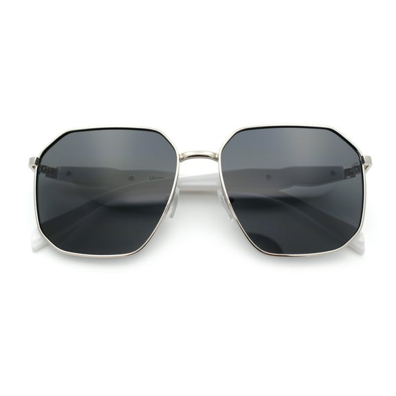 Mens Luxury Geometric Metal Rim Hustler Fashion Rectangle Sunglasses Silver White - Black