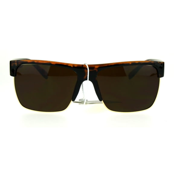 Mens Luxury Half Horn Rim Rectangular Designer Minimal Sunglasses Tortoise Brown