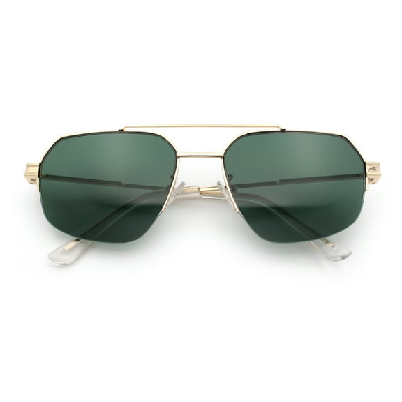 Mens Luxury Half Rim Metal Frame Rectangular Euro Fashion Sunglasses Gold - Green