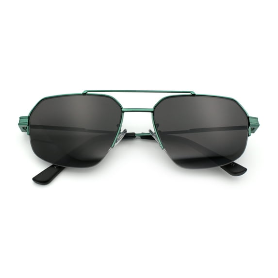 Mens Luxury Half Rim Metal Frame Rectangular Euro Fashion Sunglasses Green - Black