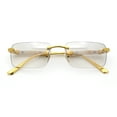 thumbnail image 1 of Mens Luxury Hip Hop Rapper Beveled Rimless Narrow Rectangle Sunglasses Gold - Clear Mirror, 1 of 8