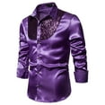 thumbnail image 1 of Mens Luxury Hot Stamping Shirts Stand Up Collar Long Sleeve Button Up Dress Shirts for Men,Sequin Skiny Nightclub Shirts, 1 of 4