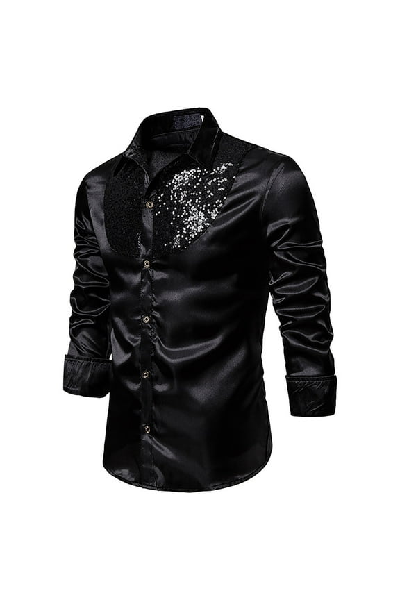 Mens Luxury Hot Stamping Shirts Stand Up Collar Long Sleeve Button Up Dress Shirts for Men,Sequin Skiny Nightclub Shirts