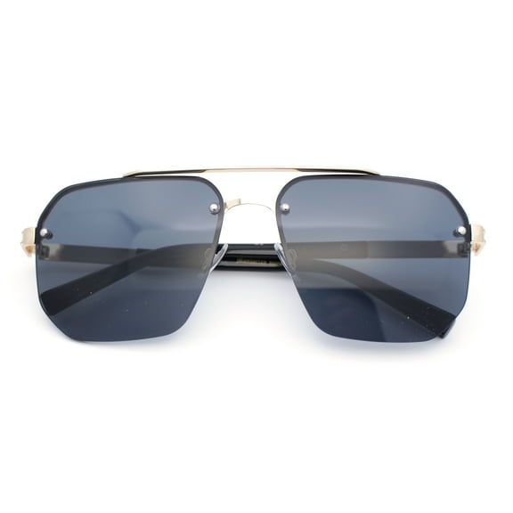 Mens Luxury Large Rectangle Designer Rimless Metal Rim Mogul Sunglasses Gold Black - Black