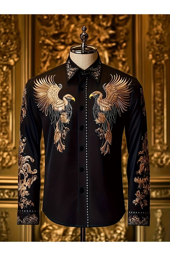 Mens Luxury Long Sleeve Shirt Floral Button Down Collared Loose Fit Casual Vintage Hippie Summer Breathable Shirts Black M