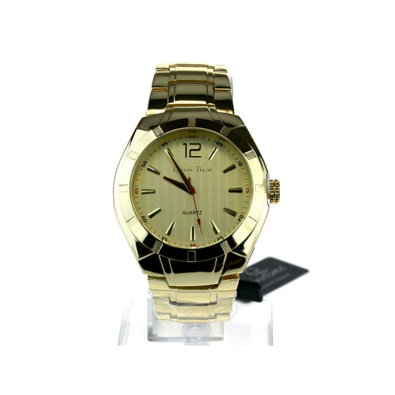 Mens Luxury Metal Index Face Minimal Modern Round Wrist Watch All Gold