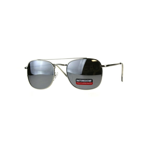 Mens Luxury Mirror Lens Rectangular Pilots Metal Rim Sunglasses Silver Mirror