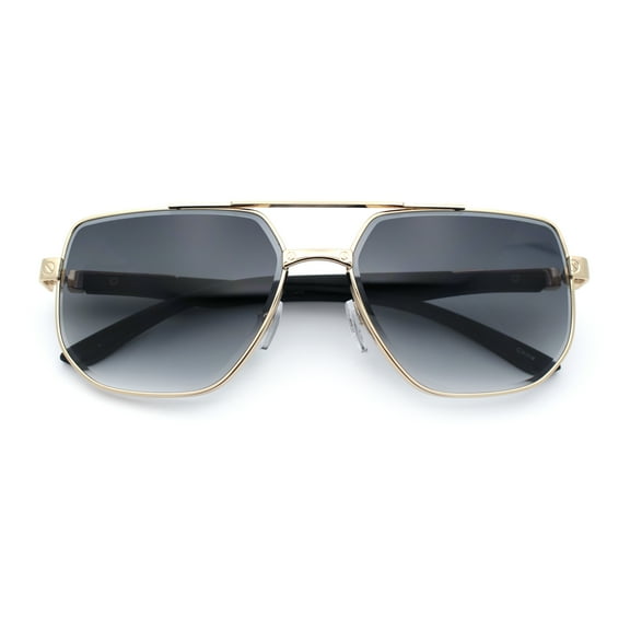 Mens Luxury Mobster Beveled Edge Lens Metal Rim Fashion Sunglasses Gold - Smoke