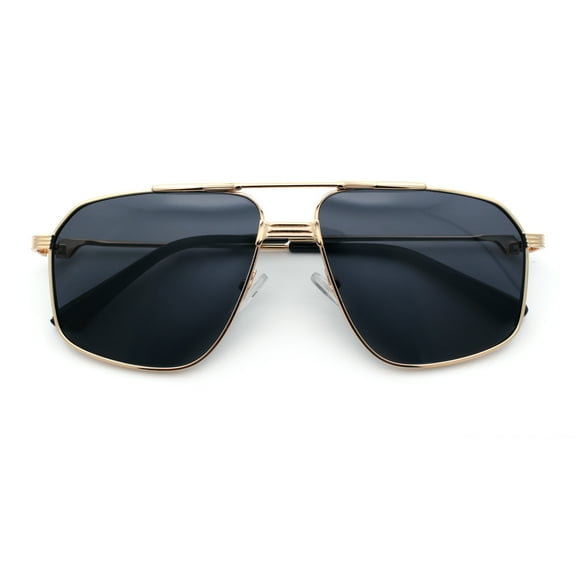 Mens Luxury Mobster Rectangular Double Bridge Racer Metal Rim Sunglasses Gold - Black