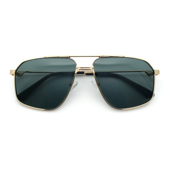 Mens Luxury Mobster Rectangular Double Bridge Racer Metal Rim Sunglasses Gold - Green