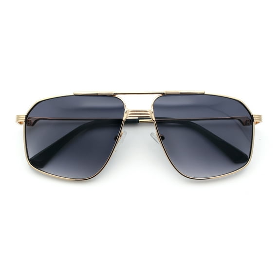 Mens Luxury Mobster Rectangular Double Bridge Racer Metal Rim Sunglasses Gold - Smoke
