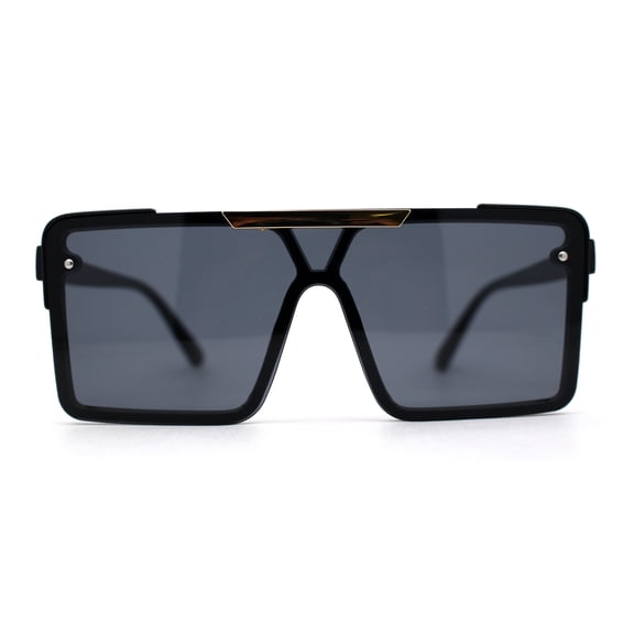 Mens Luxury Mod Rimless Block Lens Shield Oversize Sunglasses All Black