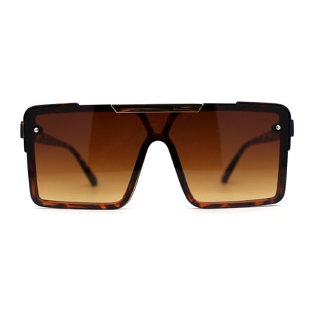 Mens Luxury Mod Rimless Block Lens Shield Oversize Sunglasses Tortoise Brown