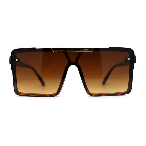 Mens Luxury Mod Rimless Block Lens Shield Oversize Sunglasses Tortoise Brown