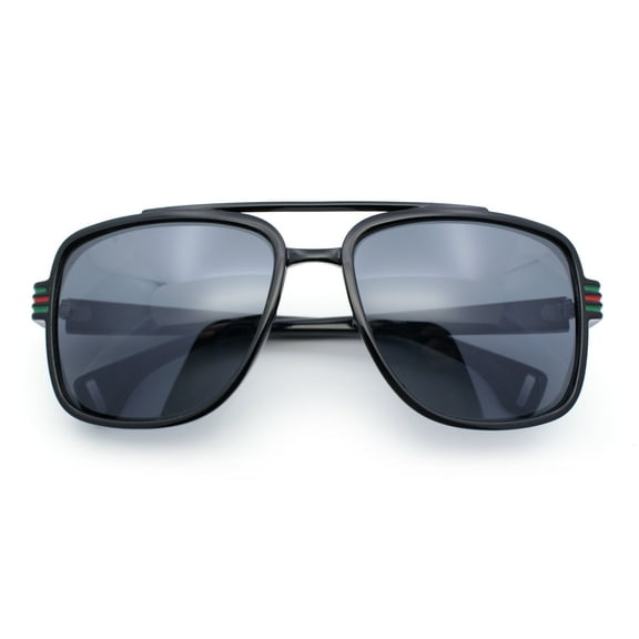 Mens Luxury Oversized Rectangular Designer Fashion Racer Plastic Sunglasses Shiny Black - Smoke