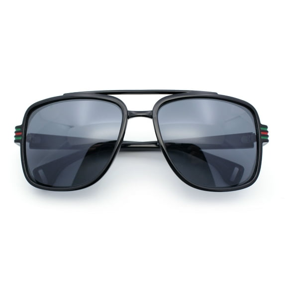 Mens Luxury Oversized Rectangular Designer Fashion Racer Plastic Sunglasses Shiny Black - Smoke