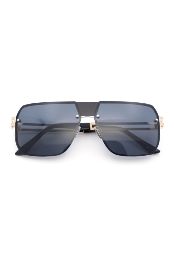 Mens Luxury Oversized Rimless Mob Racer Metal Rim Sunglasses Gold - Black