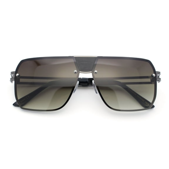 Mens Luxury Oversized Rimless Mob Racer Metal Rim Sunglasses Gunmetal - Brown