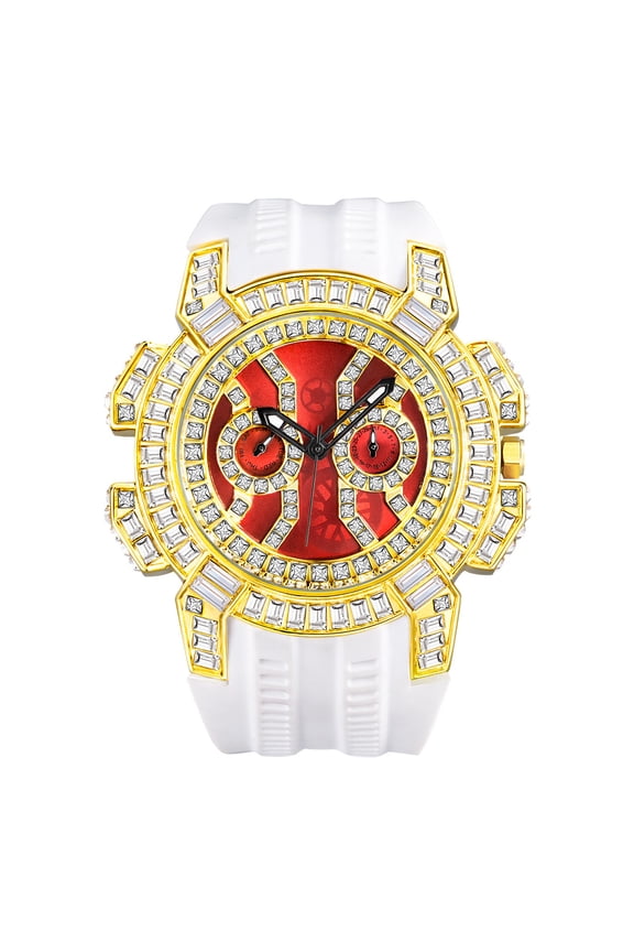 Mens Luxury Red Quartz Watch with Rhinestones - Calendar, Date, Pointer Display - Stylish Party Watch with Silica Gel Strap and Water-Resistant Design
